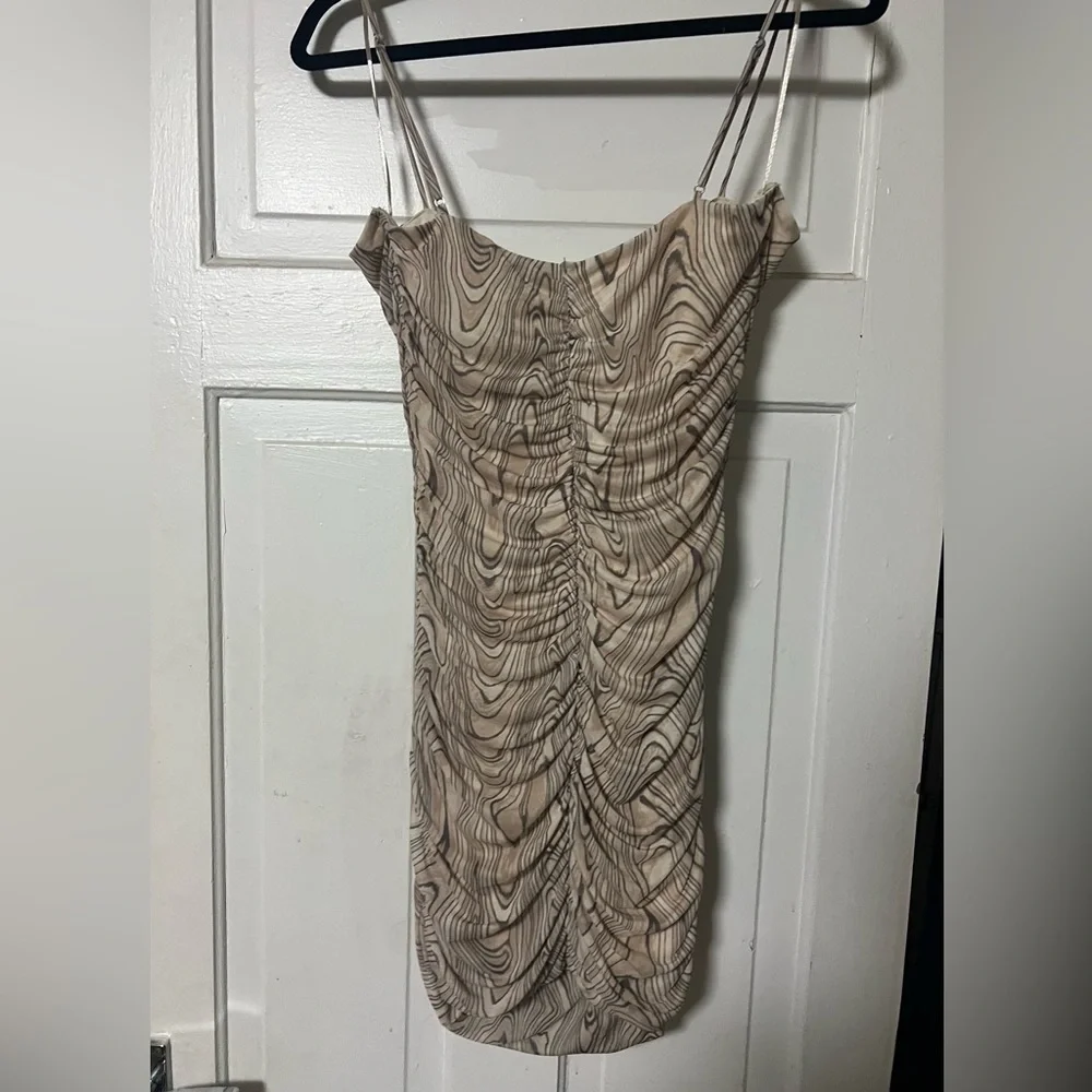 Dynamite Cream Ruched Mesh Mini Dress - Picture 2 of 3